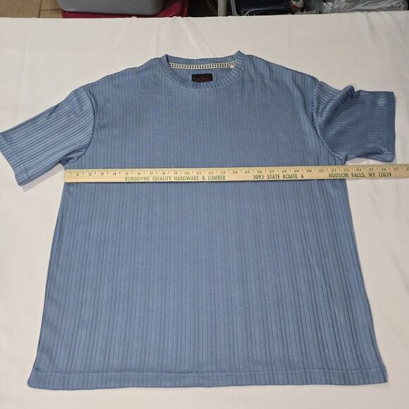 Bruno Luxe NYC Shirt Mens Medium Blue Ribbed Retro Y2K Career Casual Preppy - Picture 6 of 12